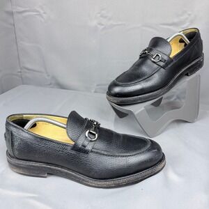 Beckett Simonon Mens Black Pebbled Leather Bit Loafers Size 10.5 20863